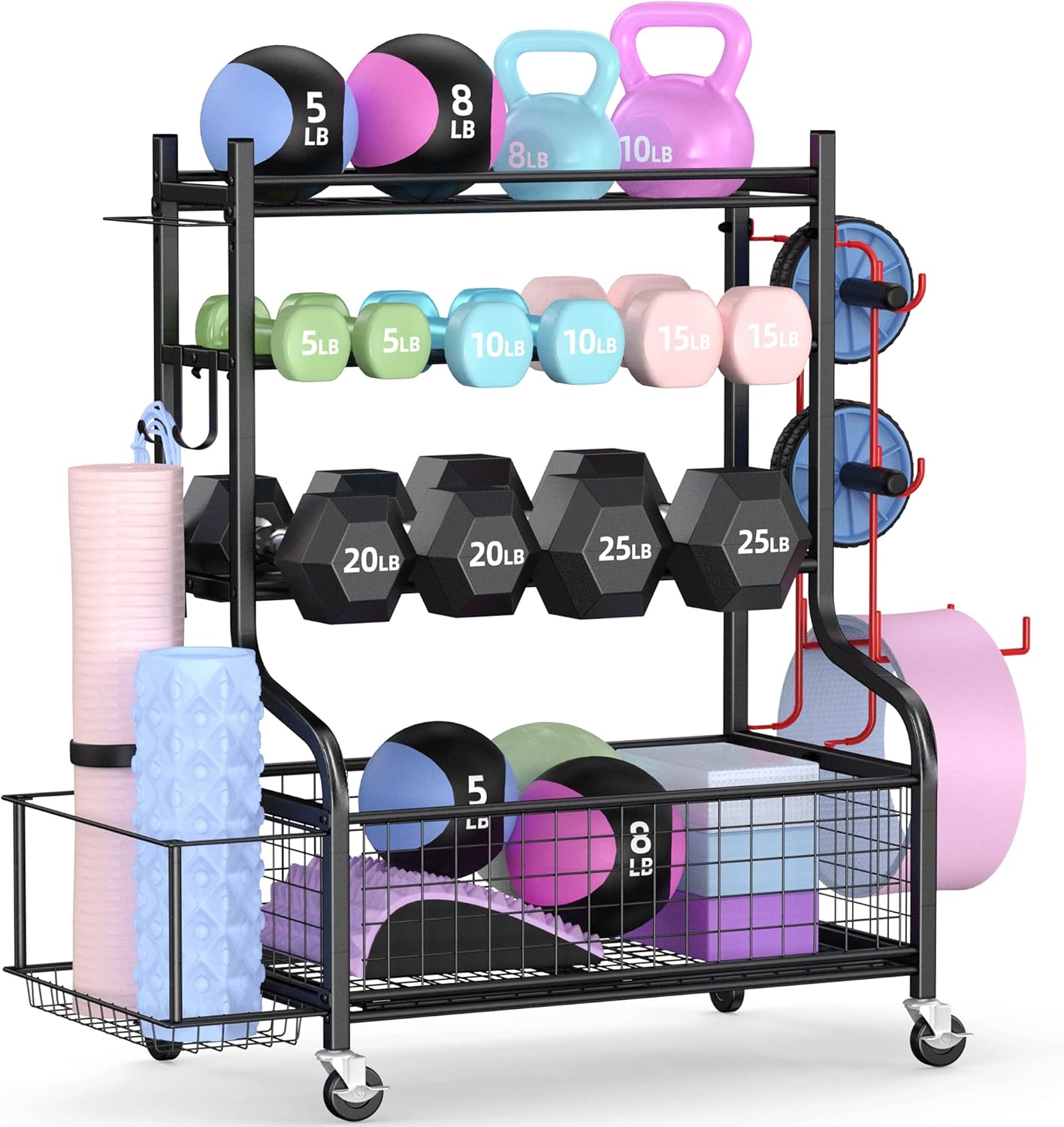 Home Gym Usa - حامل دمبلز للصالة الرياضية المنزلية بعجلات،